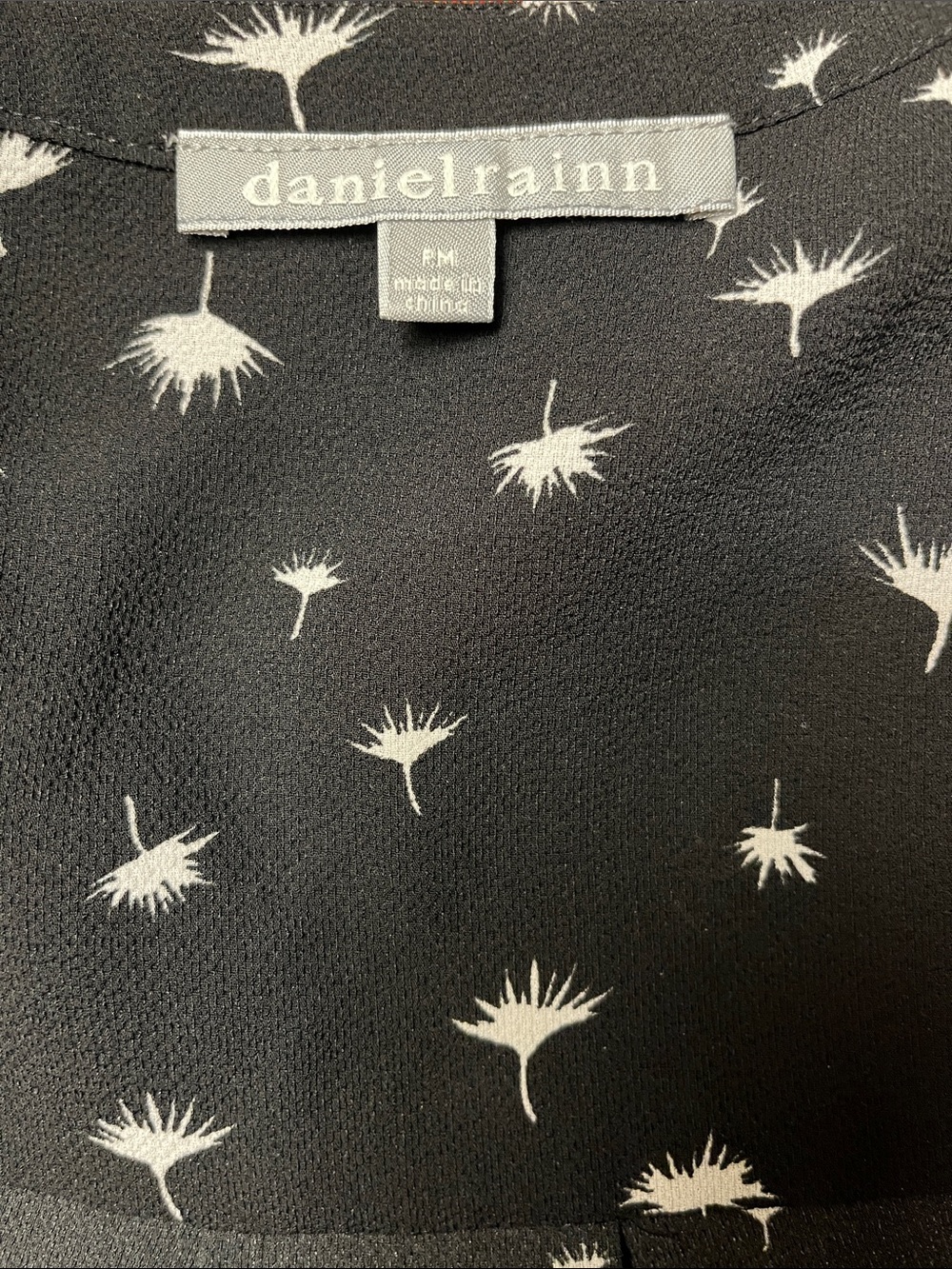 Daniel Rainn Black Blouse with White Dandelion Print